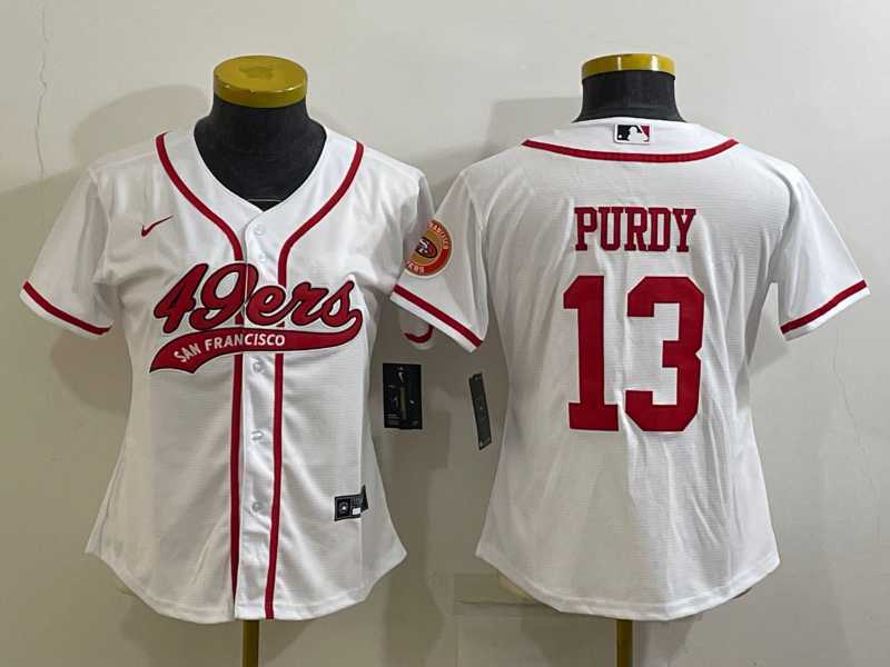 Womens San Francisco 49ers #13 Brock Purdy White With Patch Cool Base Stitched Baseball Jersey